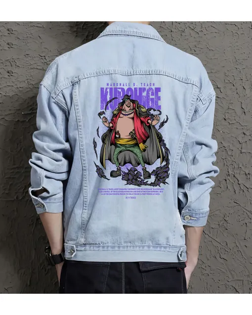 Kurohige Jean Jacket for Men – Gift for Anime Fans – Christmas Gift - Light Blue - Main View