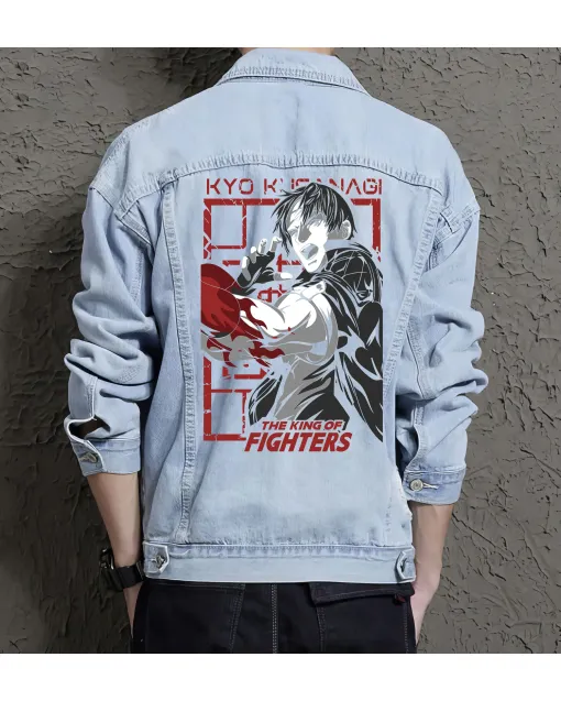 Kyo Kusanagi Denim Jacket for Men – Gift for Street Fighter Fans – Christmas Present - Light Blue - Main View