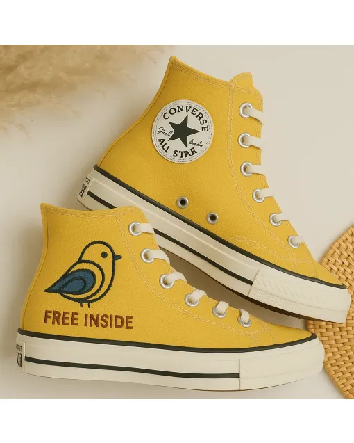 Layered Bird Print Sneakers for Women – Trendy Footwear for Casual Outings, Weekend Fun – Perfect Gift for Bird Lovers - Custom Embroidered - Main View
