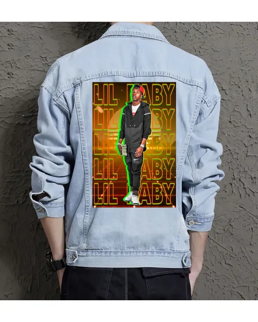 Lil Baby Jean Jacket for Men – Gift for Music Fans – Birthday Present - Light Blue - Main View