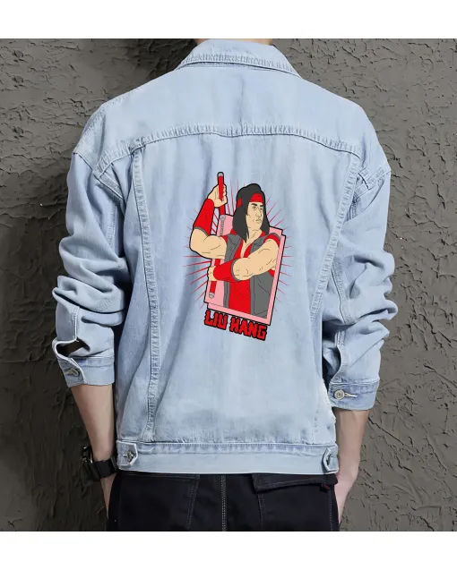 Liu Hang Street Fighter Denim Jacket for Men - Gift for Video Game Fans - Christmas Present - Light Blue - Main View