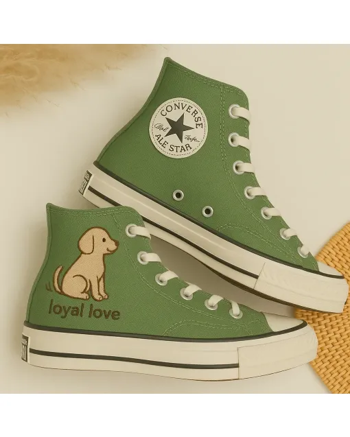 Loyal Love Green Sneakers for Women – Unique Style for Casual Outings, Everyday Wear - Custom Embroidered - Main View
