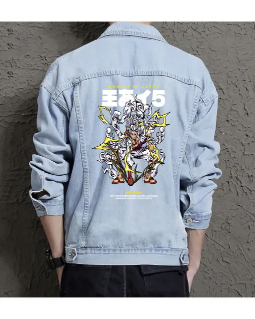 Luffy Gear Jean Jacket for Men – Gift for Anime Fans – Birthday Present - Light Blue - Main View