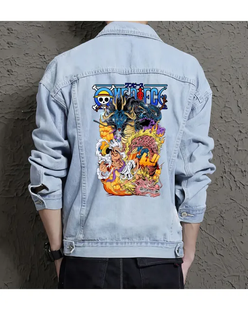 Luffy Law and Sanji Jean Jacket for Men – Gift for Anime Fans – Christmas Gift - Light Blue - Main View