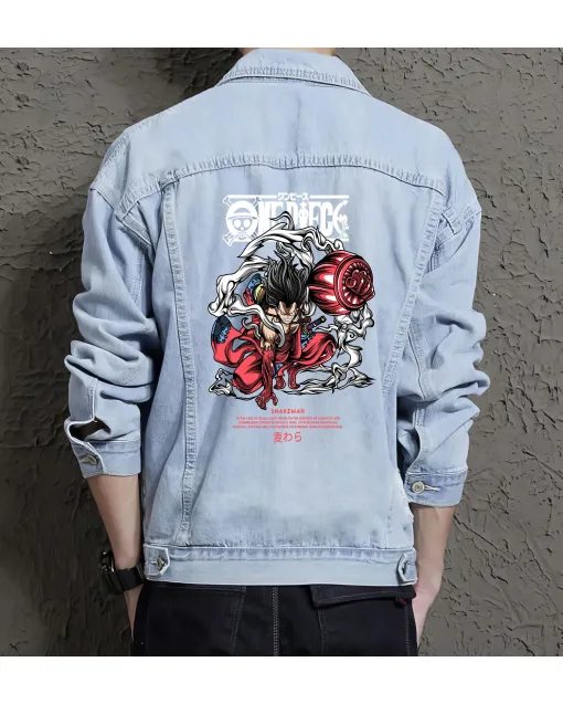 Luffy Snakeman Jean Jacket for Men – Gift for Anime Fans – Birthday Present - Light Blue - Main View