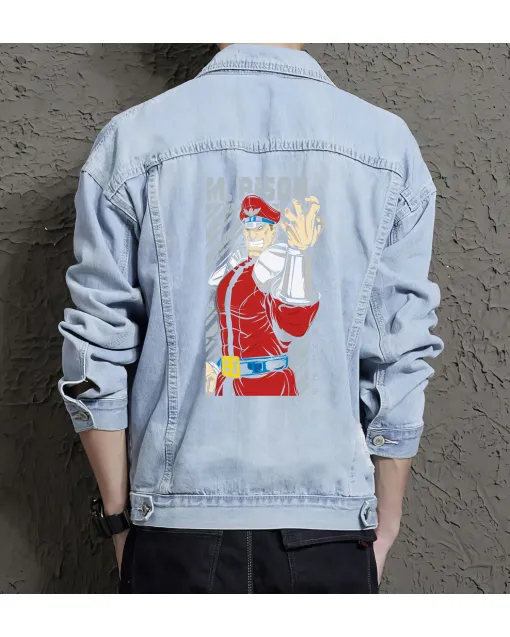 M. Bison Street Fighter Denim Jacket for Men – Gift for Video Game Fans – Christmas Gift - Light Blue - Main View