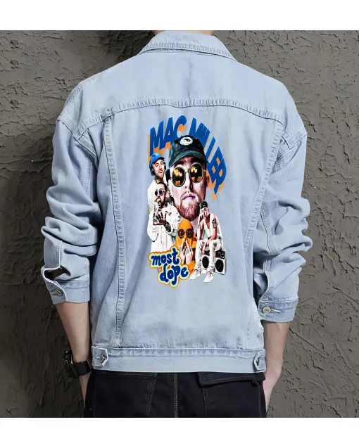 Mac Miller Jean Jacket for Men – Gift for Music Fans – Christmas Gift - Light Blue - Main View