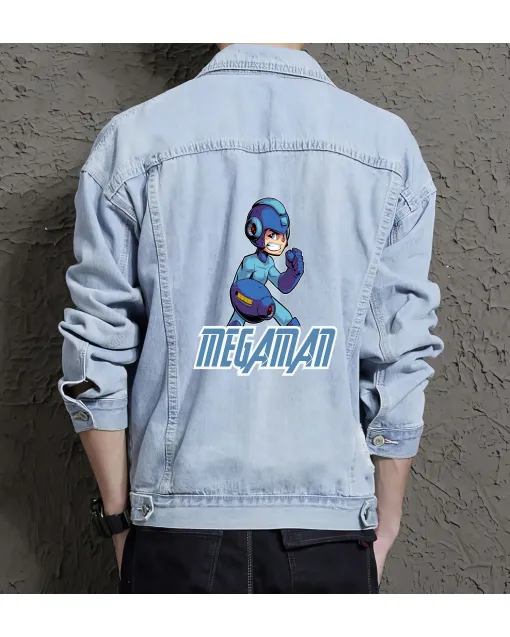 Megaman Denim Jacket for Men – Gift for Retro Gamers – Christmas Gift - Light Blue - Main View