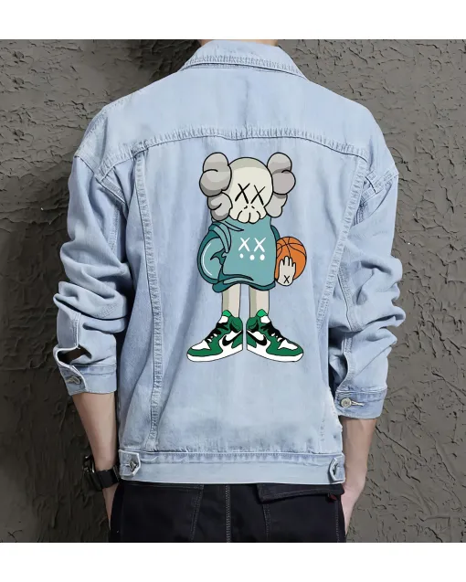 Men's Casual Denim Jacket for Grandson - Minimalist Design with Campus Style - Gift Idea for Celebration Street Style Lovers - Light Blue - Main View