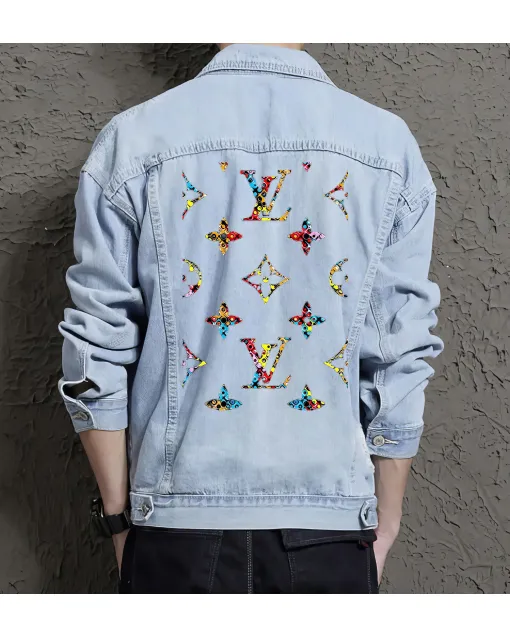 Men's Casual Denim Jacket - for Nephew - Contrast Stitching for Coffee Dates - Great Gift for Christmas Gen Z Men - Light Blue - Main View