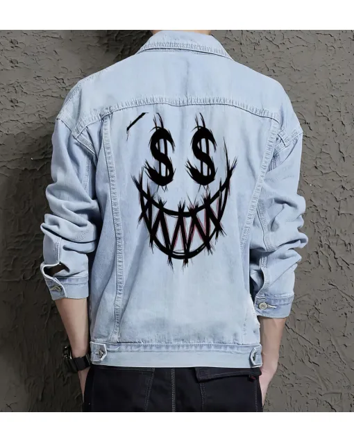 Men's Casual Denim Jacket - Gift for Fashion Lover - Simple Style for City Outings - Anniversary for Fashion-forward Men - Light Blue - Main View