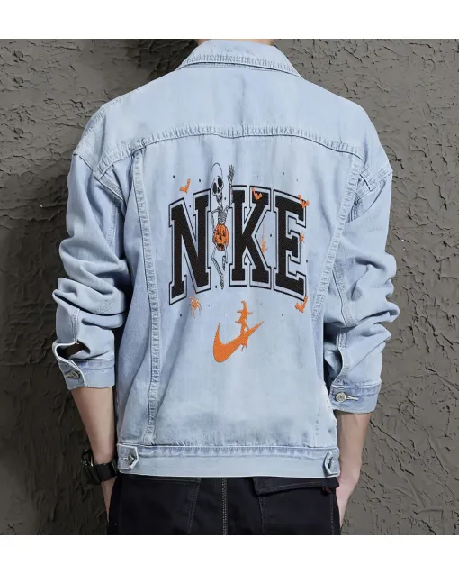 Men's Casual Denim Jacket - Gift for Grandson on Clean Design - Campus Style Style for Graduation - College Students - Light Blue - Main View