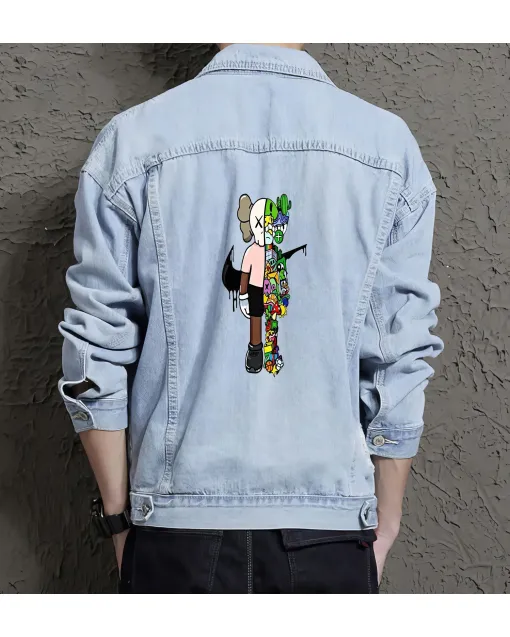 Men's Casual Jean Coat - for Him - Contrast Stitching for Street Style - Great Gift for Anniversary Streetwear Enthusiasts - Light Blue - Main View