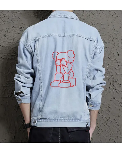 Men's Denim Jacket - for Graduate - Urban Design for Everyday Wear - Great Gift for College Start Modern Men - Light Blue - Main View