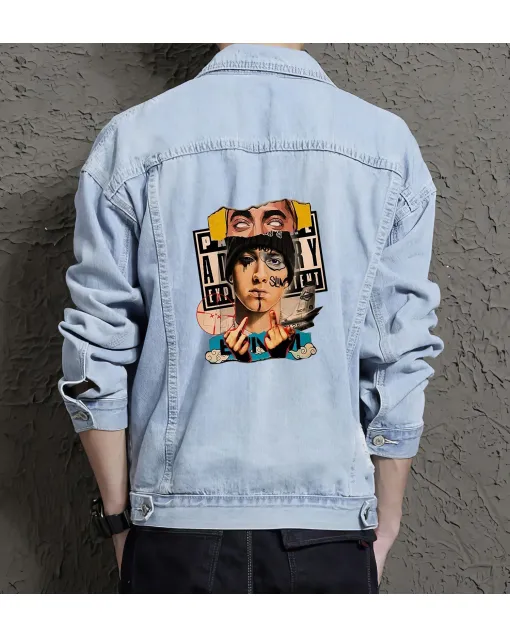 Men's Denim Jacket - Gift Idea for Boyfriend - Contrast Stitching for Street Festivals - Perfect for Birthday - Light Blue - Main View