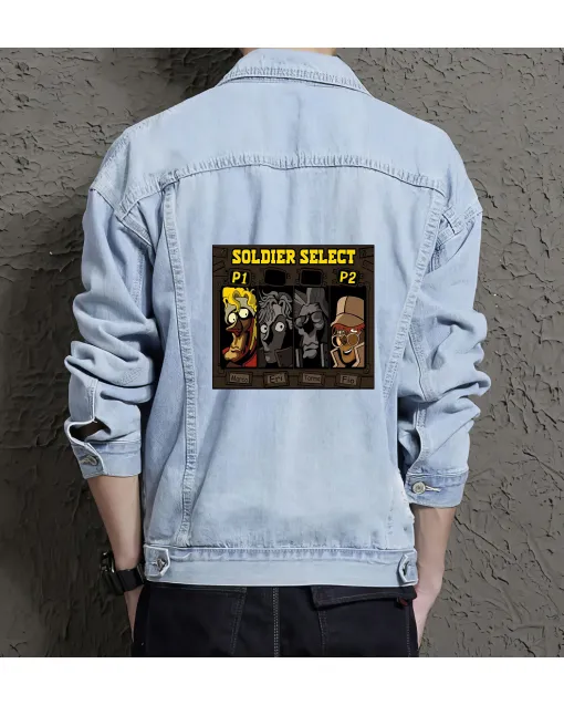 Men's Denim Jacket - Soldier Select Metal Slug - Stylish Gift for Him - Christmas Present - Light Blue - Main View