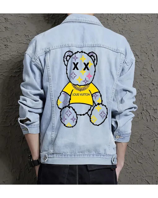 Men's Denim Outerwear - Gift for Young Man on Contrast Stitching - Street Style Style for Birthday - Trend Followers - Light Blue - Main View