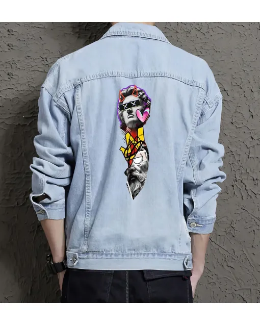 Men's Jean Jacket - for Nephew - Urban Design for Casual Fridays - Great Gift for New Year Style-conscious Men - Light Blue - Main View