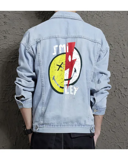 Men's Jean Jacket for Teenager - Minimalist Design with Daily Use - Gift Idea for Christmas Style-conscious Men - Light Blue - Main View