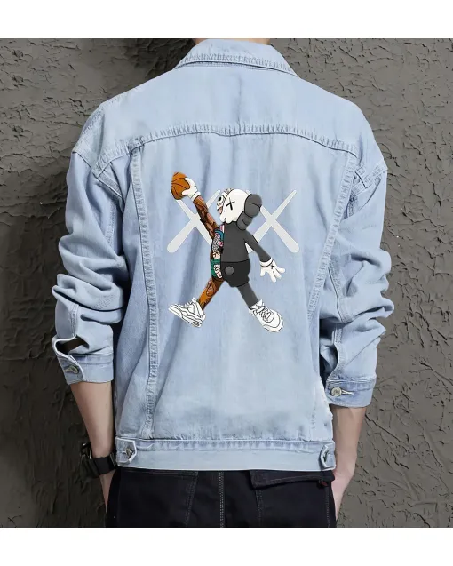 Men's Jean Jacket - for Young Man - Urban Design for Casual Meetups - Great Gift for Holiday Season Fashion Fans - Light Blue - Main View