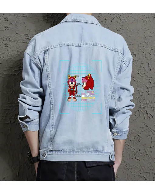 Men's Jean Jacket - Retro Sonic - Gift for Fans - Vintage Look - Christmas Present - Light Blue - Main View