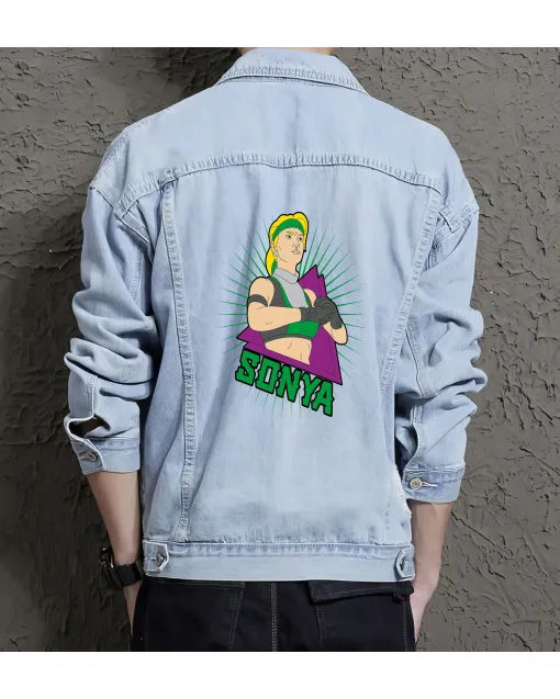 Men's Jean Jacket - Retro Sonya - Gift for Fans - Vintage Look - Christmas Present - Light Blue - Main View