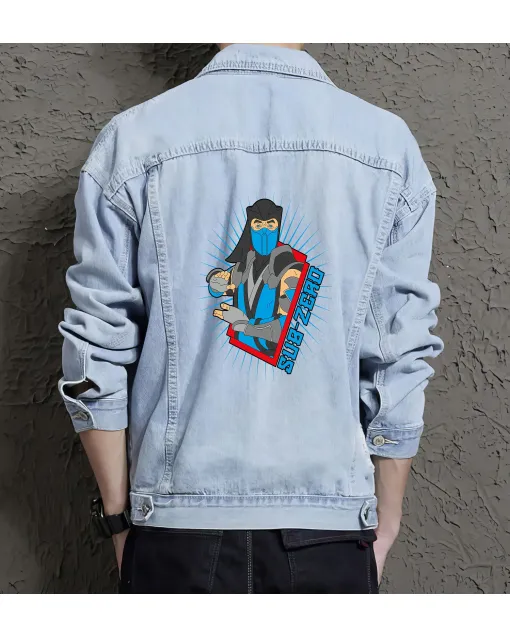 Men's Jean Jacket - Retro Sub Zero Theme - Gift for Gamers - Vintage Look - Christmas Present - Light Blue - Main View
