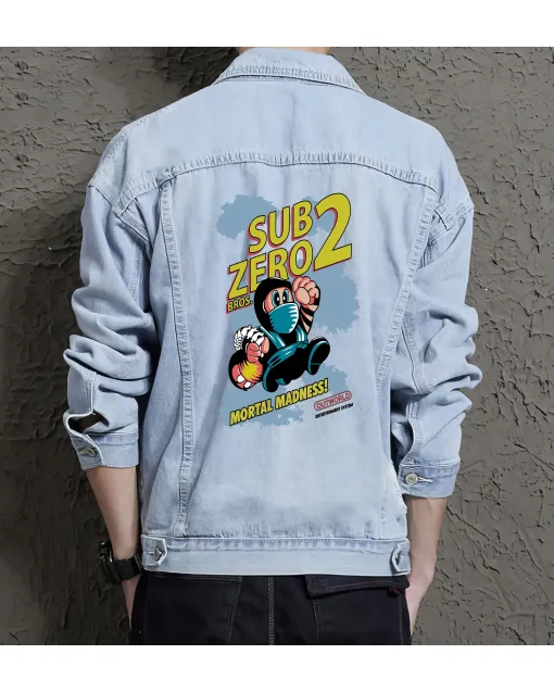 Men's Jean Jacket - Sub Zero Bros Mortral Madness - Gift for Fans - Vintage Look - Christmas Present - Light Blue - Main View