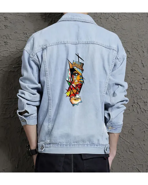 Men's Relaxed Fit Jean Jacket for Boyfriend - Great Casual Style Gift - Street Style for Celebration - Fashion Fans - Light Blue - Main View