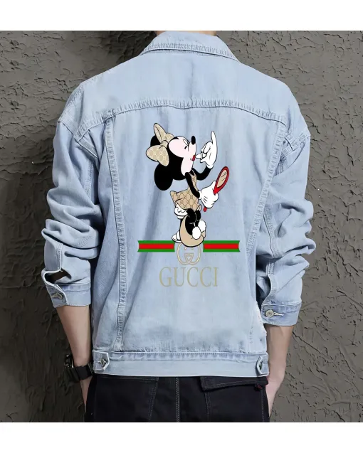 Men's Relaxed Fit Jean Jacket - Gift for Boyfriend on Clean Design - City Outings Style for Holiday Season - Streetwear Enthusiasts - Light Blue - Main View