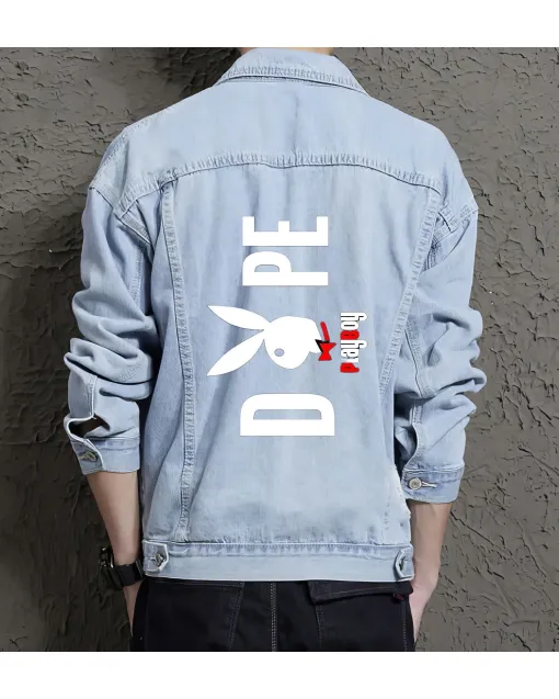 Men's Relaxed Fit Jean Jacket - Gift for Young Man on Minimalist Design - Day Trips Style for Anniversary - Teenagers - Light Blue - Main View