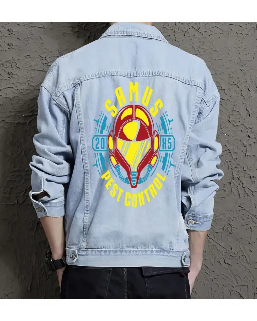 Men's Samus Pest Control Denim Jacket - Gift for Him - Stylish Outerwear - Christmas Present - Light Blue - Main View