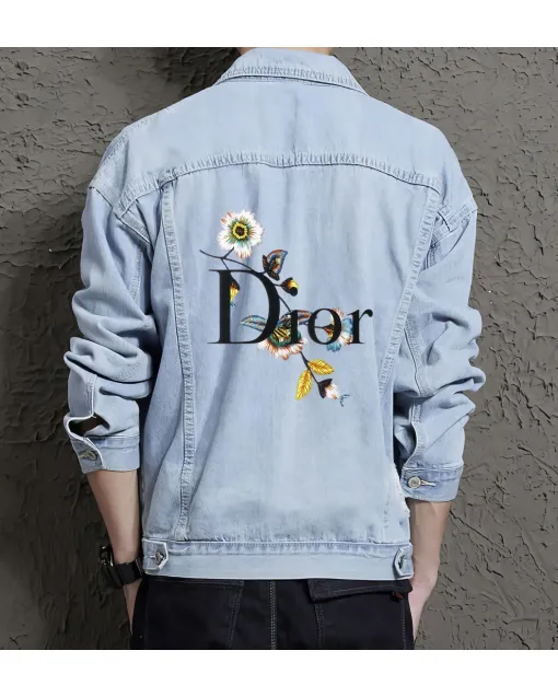 Men's Street Style Denim Jacket for Fashion Lover - Great Contrast Stitching Gift - Leisure Activities for Graduation - College Students - Light Blue - Main View