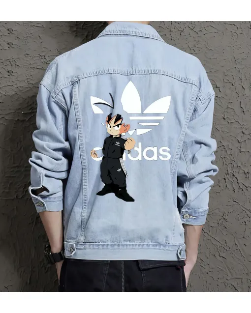 Men's Street Style Denim Jacket - for Grandson - Stylish Look for Coffee Dates - Great Gift for Back to School Streetwear Enthusiasts - Light Blue - Main View