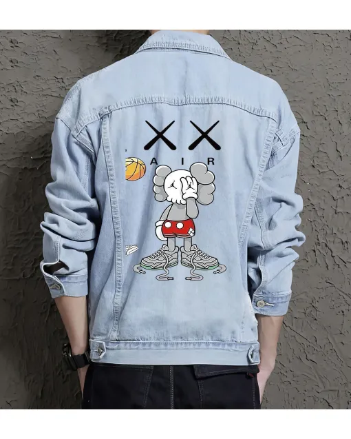 Men's Street Style Denim Jacket - for Nephew - Minimalist Design for Leisure Activities - Great Gift for Anniversary Street Style Lovers - Light Blue - Main View