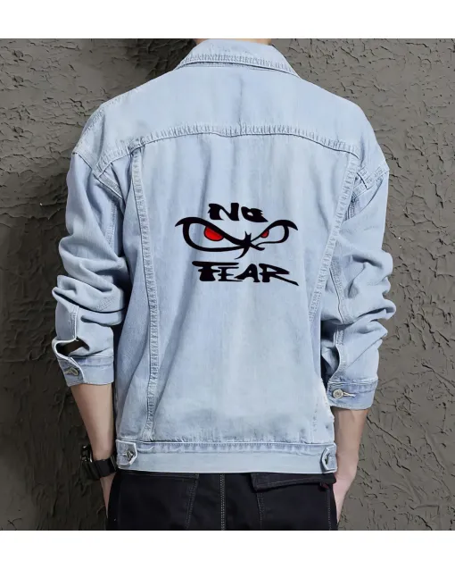 Men's Street Style Denim Jacket - for Nephew - Stylish Look for Outdoor Activities - Great Gift for Graduation Streetwear Enthusiasts - Light Blue - Main View