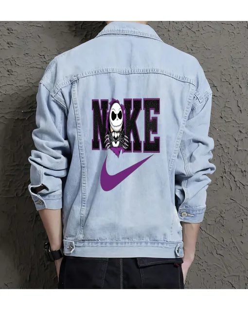 Men's Street Style Denim Jacket - Gift for College Student on Contrast Stitching - Casual Hangouts Style for Birthday - Millennials - Light Blue - Main View