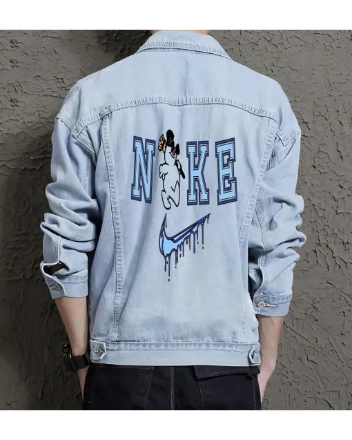 Men's Street Style Denim Jacket - Gift for Dad on Simple Style - Outdoor Activities Style for College Start - Millennials - Light Blue - Main View