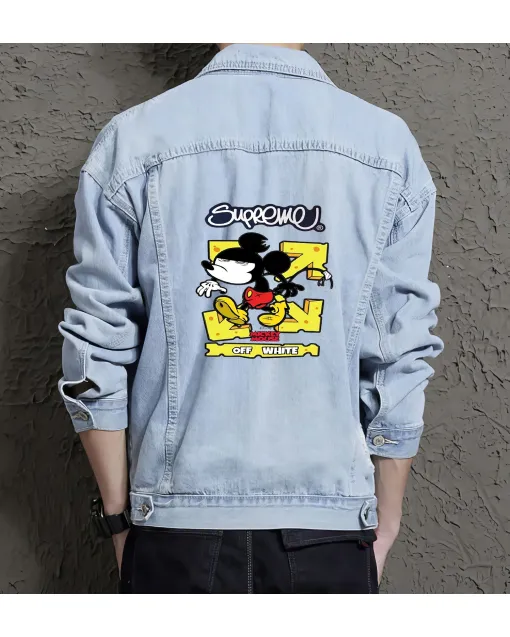 Men's Street Style Denim Jacket - Gift for Fashion Lover - Minimalist Design for Shopping Days - Christmas for Young Men - Light Blue - Main View