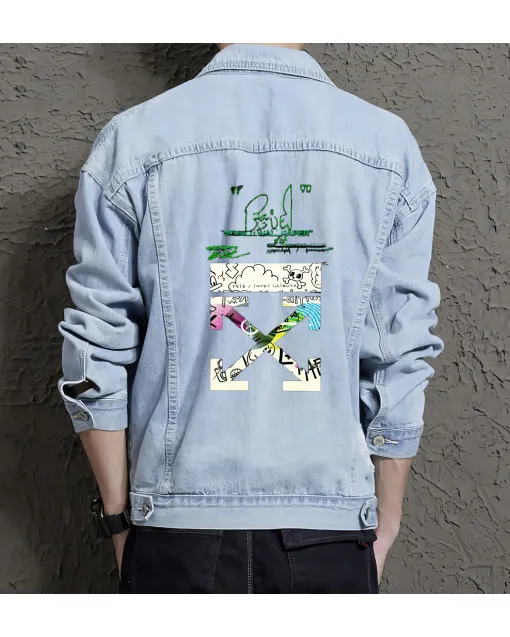 Men's Urban Jean Jacket for Nephew - Contrast Stitching with Everyday Wear - Gift Idea for Holiday Season Style-conscious Men - Light Blue - Main View