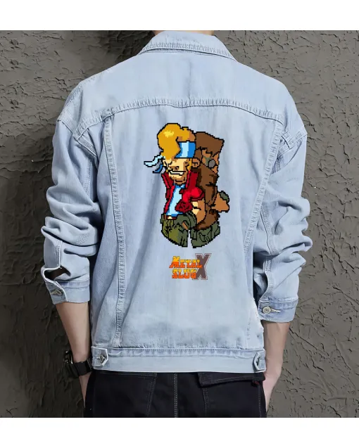 Metal Slug X Legen Denim Jacket for Men – Gift for Gamers – Christmas Present - Light Blue - Main View