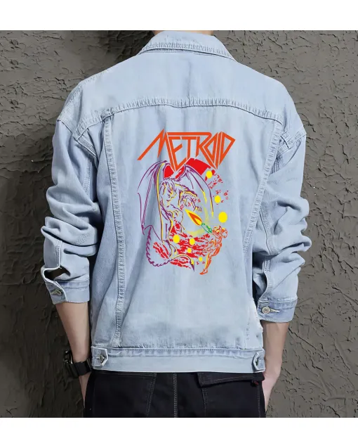 Metroid Denim Jacket for Men – Gift for Gamers – Christmas Present - Light Blue - Main View