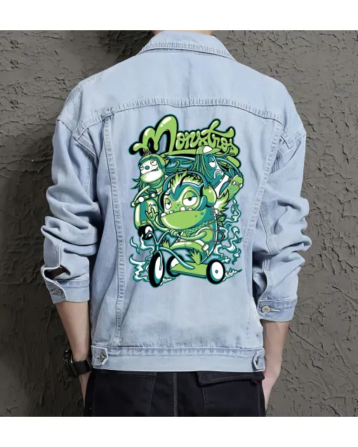 Monstros Jean Jacket for Men – Gift for Streetwear Fans – Birthday Present - Light Blue - Main View