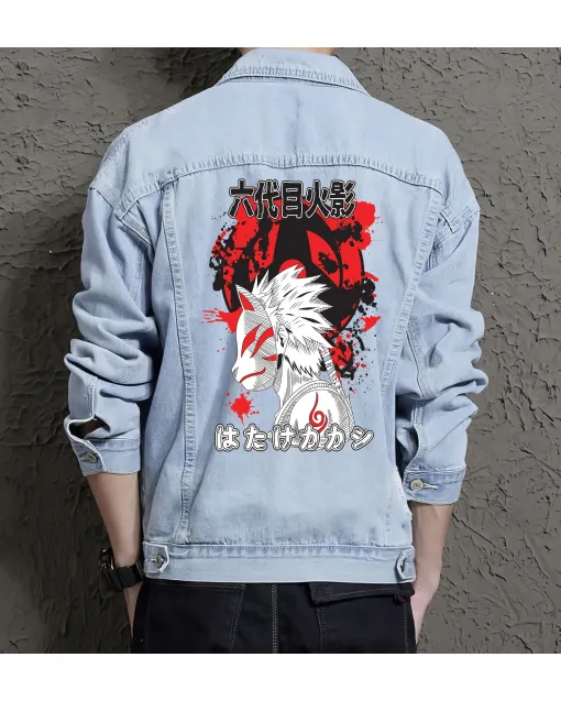 Naruto Jean Jacket for Men – Gift for Anime Fans – Birthday Present - Light Blue - Main View
