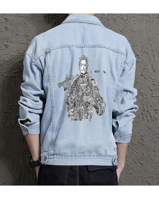 Naruto Jean Jacket for Men – Gift for Anime Fans – Christmas Gift - Light Blue - Main View
