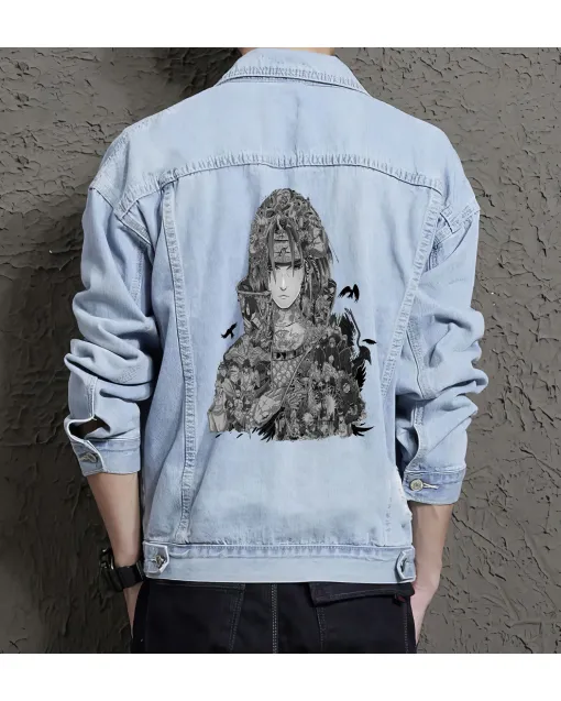 Naruto Jean Jacket for Men – Gift for Anime Fans – Christmas Gift - Light Blue - Main View