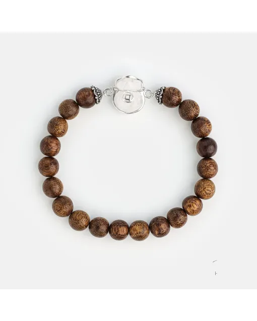Natural Agarwood Bracelet for Spiritual Gift Buyers – Handcrafted Calming Energy for Meditation, Protection – Brown Agarwood, White – Main View