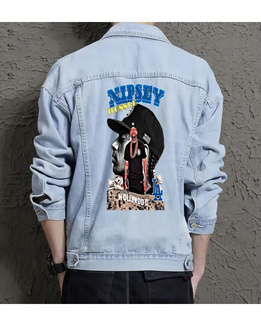 Nipsey Hussle Jean Jacket for Men – Gift for Urban Fashion Enthusiasts – Birthday Present - Light Blue - Main View