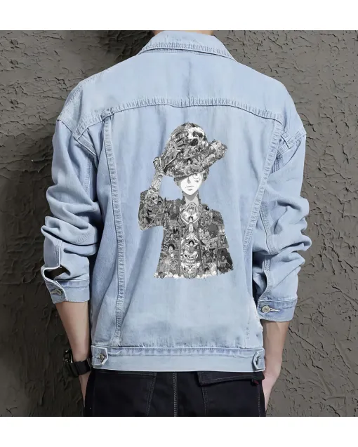 One Piece Jean Jacket for Men – Gift for Anime Fans – Christmas Gift - Light Blue - Main View