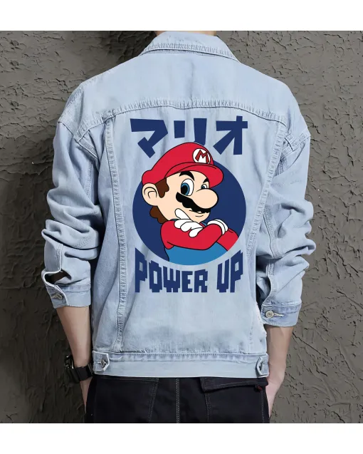 Pac-man Denim Jacket for Men - Gift for Retro Gaming Fans - Christmas Gift - Light Blue - Main View